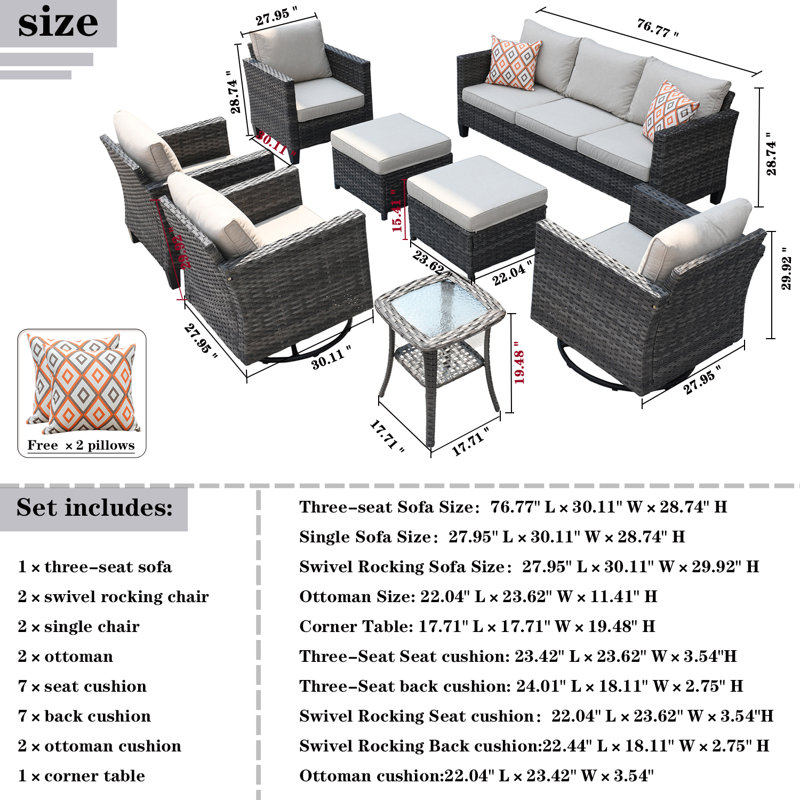 Ben 9 - Person Patio Conversation Set with Cushions, Beige