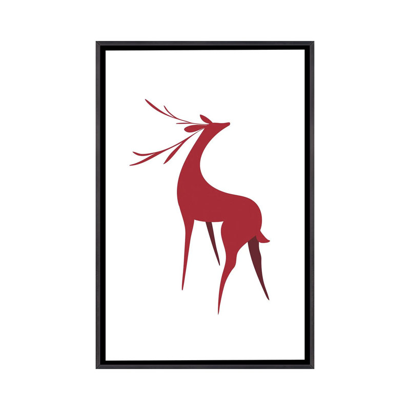Cerf stylisé rétro en rouge - reproduction d'art encadrée, Noir patiné, Reproduction encadrée sans passe-partout