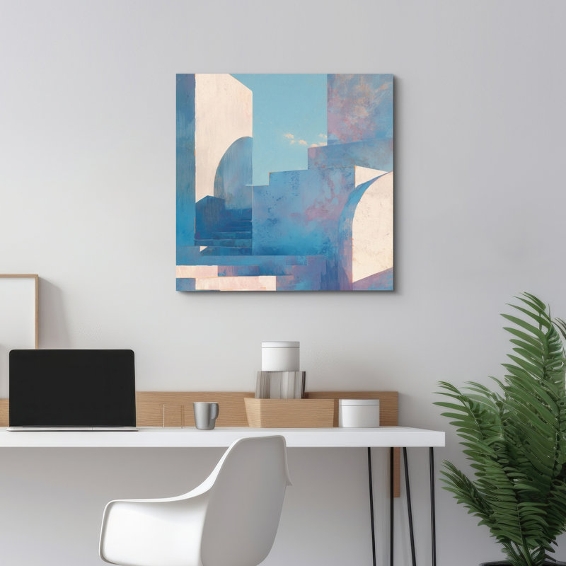 «Upstairs Collages», œuvre d'art abstraite bleue, H 12 po x l 12 po, Toile tendue