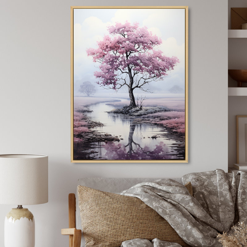 «Pink Tree Silent Whispers» - décoration murale florale, H 32 po x l 24 po x P 1 po, Cadre naturel flottant