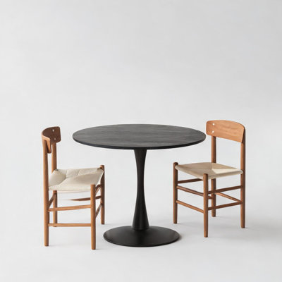 Table de salle à manger Mid-Century ronde pour 4 personnes avec finition noire élégante et base piédestal, 39,4 pouces