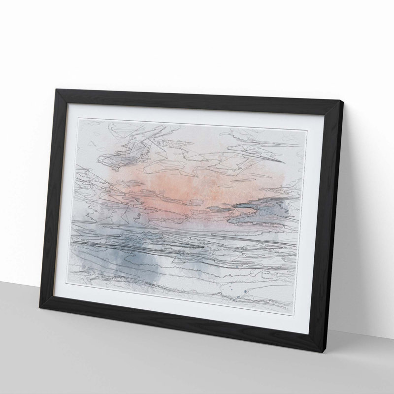 Sea & Clouds in Blue & Pink in Abstract - Picture Frame Graphic Art Print, Black, 60cm H x 91cm W x 2cm D
