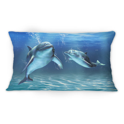 Coussin décoratif imprimé nautique et côtier "Two Blue Dolphins"