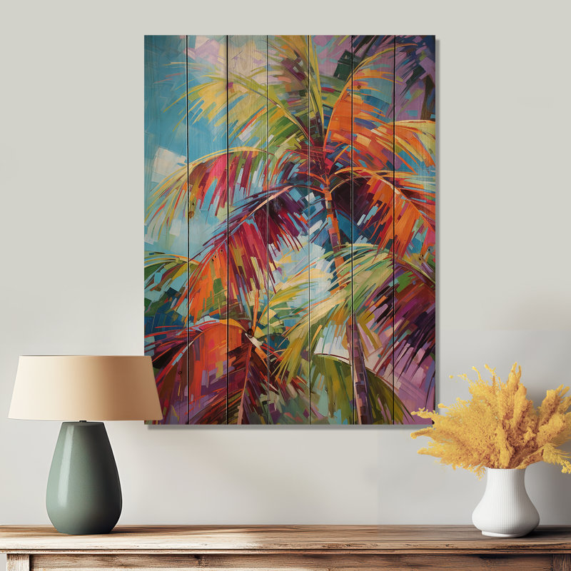 Popart palmiers II sur bois, H 32 po x l 24 po x P 0,78 po