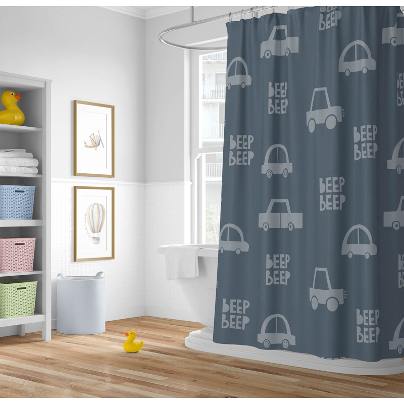 Beep Match Ultra-Thin Lightweight Shower Curtain, Blue/Ivory