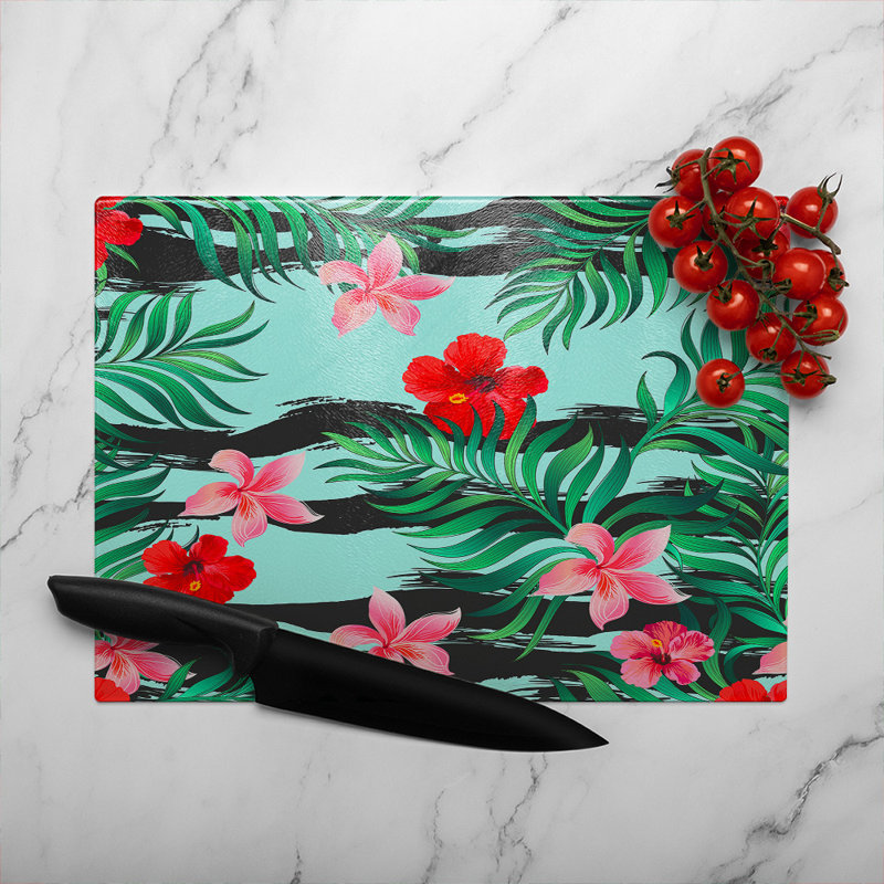 Tropical Plants Glass Chopping Board, 28cm L x 20cm W