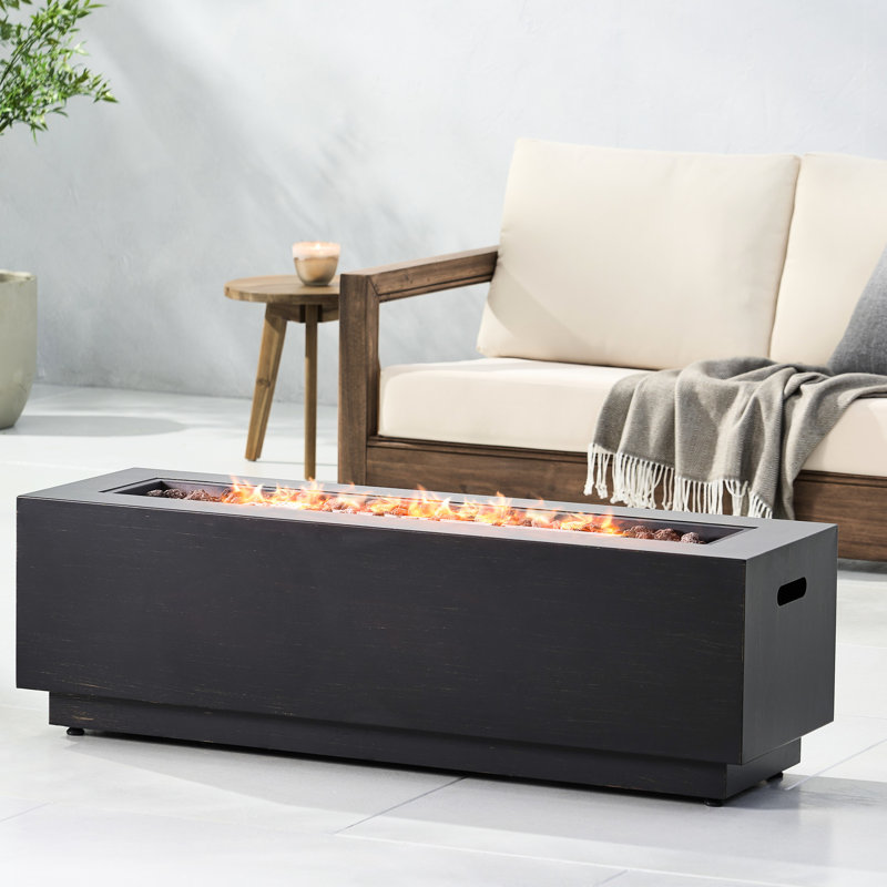 Rectangular Iron Fire Pit, 50,000 , Dark Grey, Elegant Outdoor Addition, No Assembly Grey Fireplace, Iron, Stunning