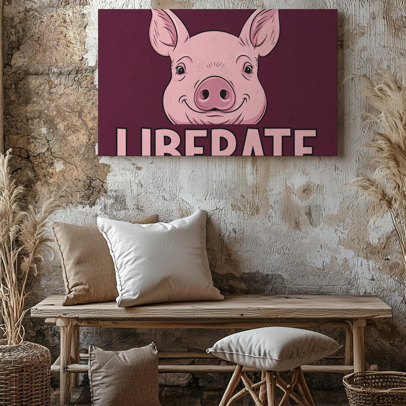 Toile, tête de cochon stylisée, représentant un art mural proéminent, un museau arrondi et des yeux amicaux expressifs