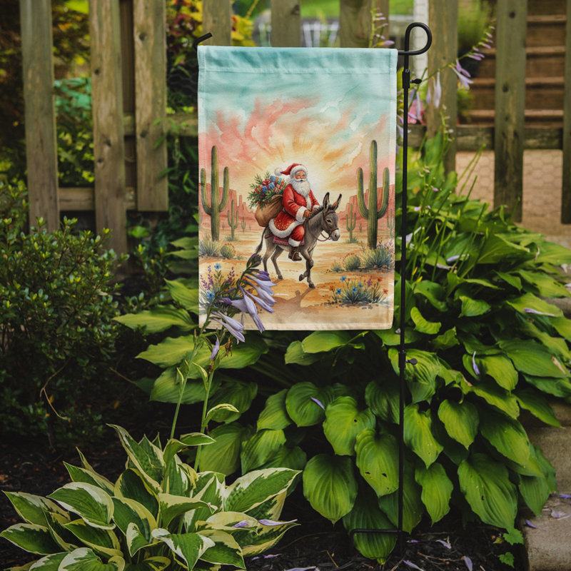 Père Noël sur un drapeau de jardin de Noël Burro, Taille du jardin, Santa Riding a Burro
