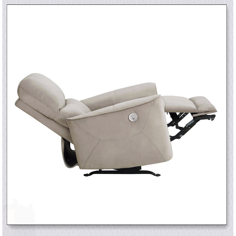 Chaise berçante inclinable électrique moderne avec revêtement en velours brun clair, structure en bois massif pour les meubles de maison de luxe