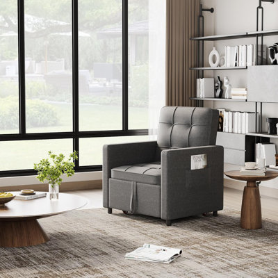 Fauteuil d'appoint convertible, fauteuil convertible 3 en 1, canapé-lit escamotable avec dossier réglable et tissu en lin moderne