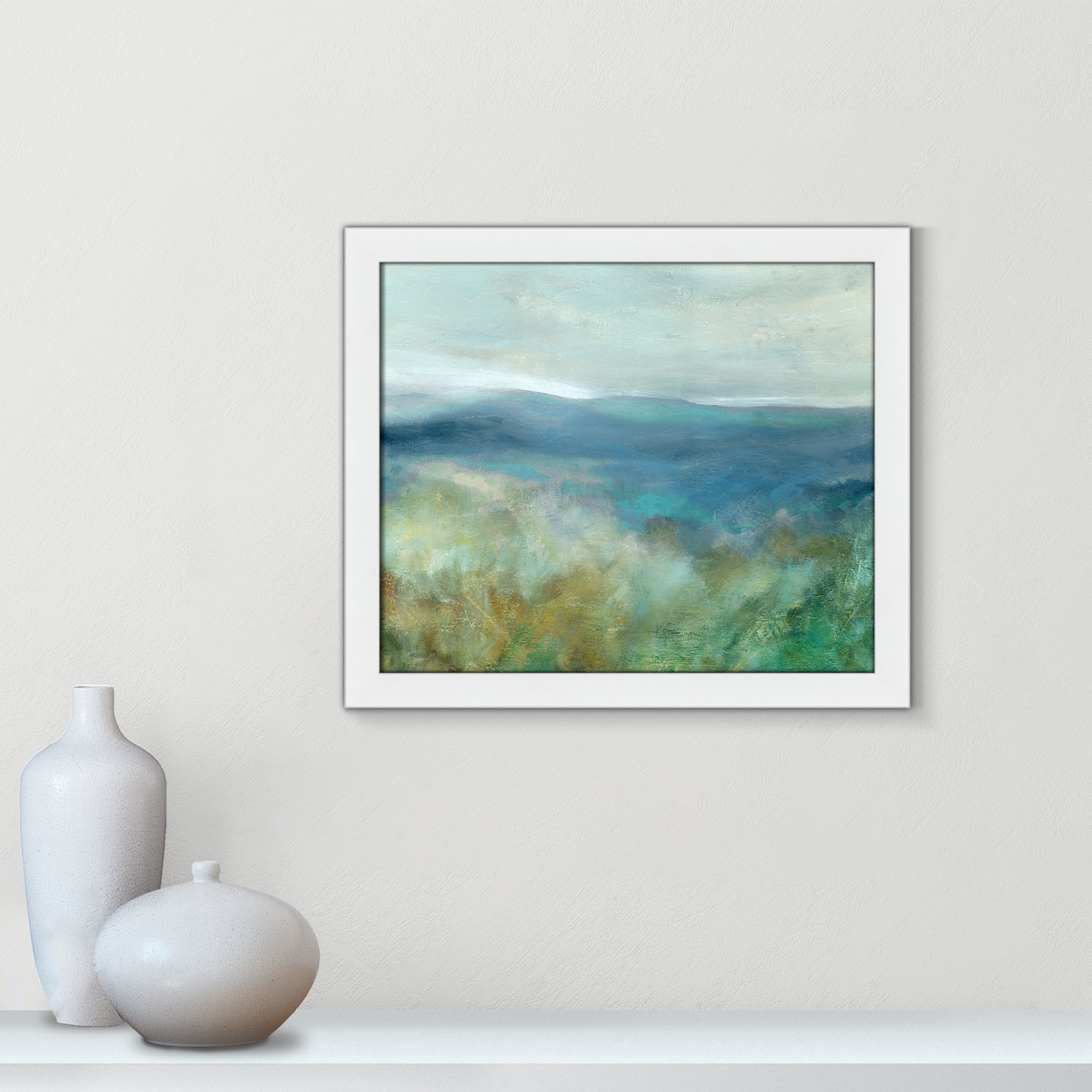 Adamsville "Blue Mountain Overlook" Painting, 17" H x 20" W x 1.12" D, White Framed
