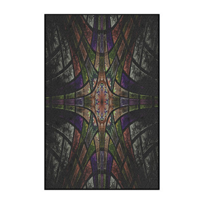 Tapis vert/noir/mauve tissé à la machine