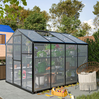 Serre de 6 pi x 8 pi - Panneaux en polycarbonate et rouille en aluminium pour l'extérieur