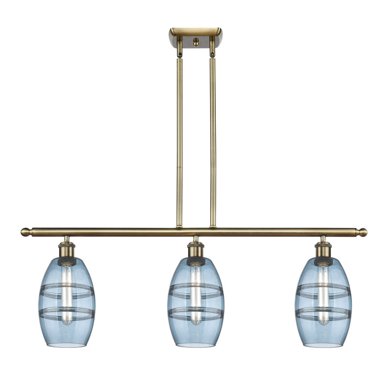 Dundrod 3 - Light Kitchen Island Pendant, Princess Blue, Antique Brass