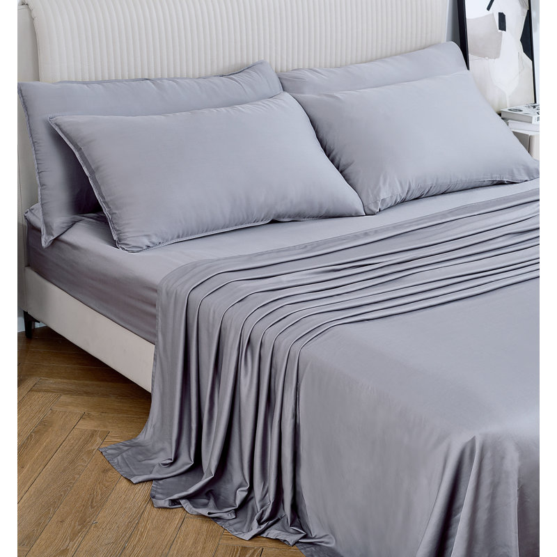 Satin Flatweave Sheet Set, Queen Sheet Set + 1 Fitted Sheet + 4 Pillowcases, Gray