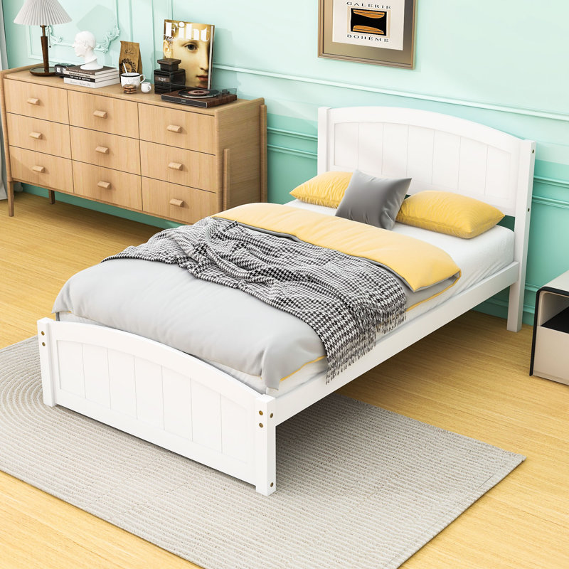 Lit plateforme simple en bois avec tête de lit, Blanc
