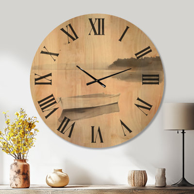 Horloge murale ronde de style chalet, impression sur bois, aube paisible en chaloupe - Style cottage