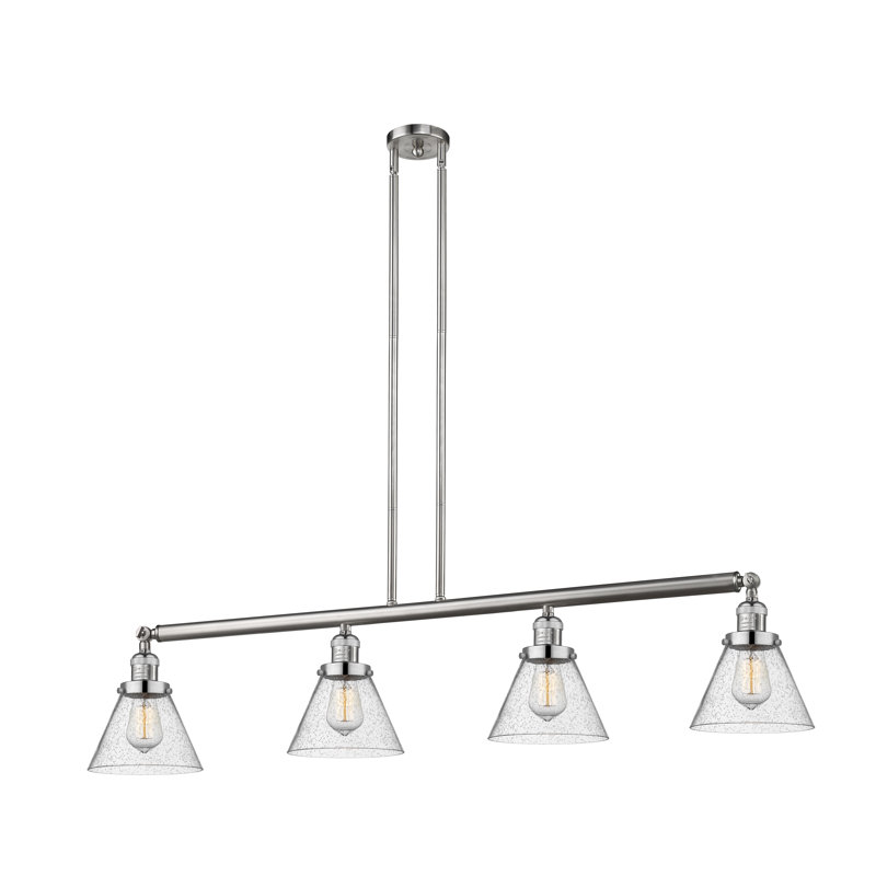 Luminaire suspendu linéaire à 4 lumières pour îlot de cuisine Lemieux, Grainé, Nickel poli, H 10 po x l 52,37 po x P 52,37 po