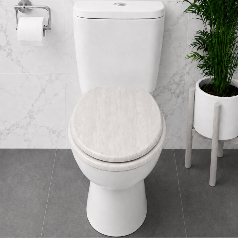 Sellman Soft Close Round Standard Toilet Seat, White Oak
