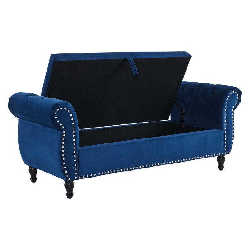 Velvet Multifunctional Storage Rectangular ottoman, Antique Navy Blue