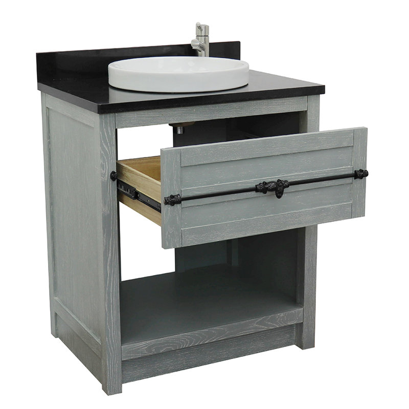 Zimmerman 31'' Single Bathroom Vanity with Top, Sage Gray, Black Galaxy
