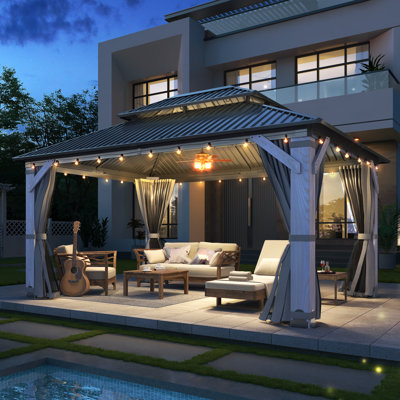 16 ft. W x 12 ft. D Outdoor Wood Gazebo, Hardtop Gazebo with Galvanized Steel Double Roof