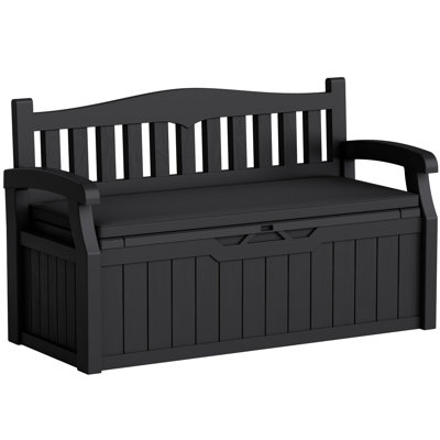 80-Gallon Plastic Storage Bench With Removable Cushion, Backrest & Armrests, Lockable Lid For All-Weather Indoor Outdoor Use On Patio, Garage, Entrywa