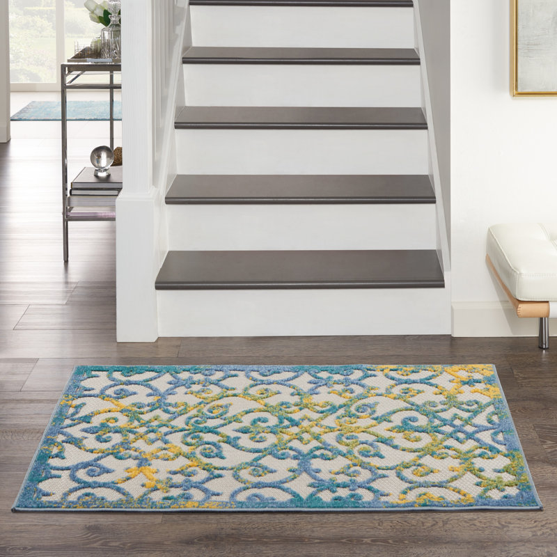 Tapis intérieur / extérieur bleu / ivoire Mappsville, Rectangle 2 pi 8 po x 4 pi