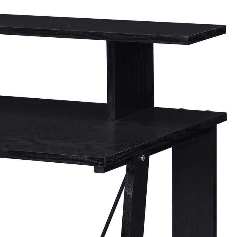 Black Finish Desk With Metal Base And Convenient Storage Modern Two Drawers Enhanced Stability Feature
