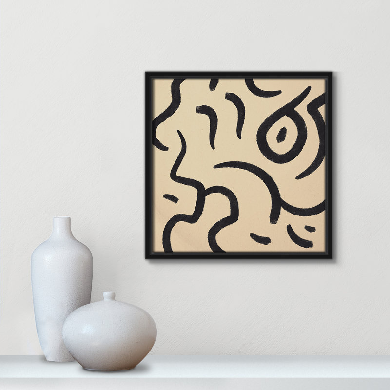 Calculé coups de pinceau - reproduction de cadre flottant sur toile, H 13,5 po x l 13,5 po x P 2 po, Noir