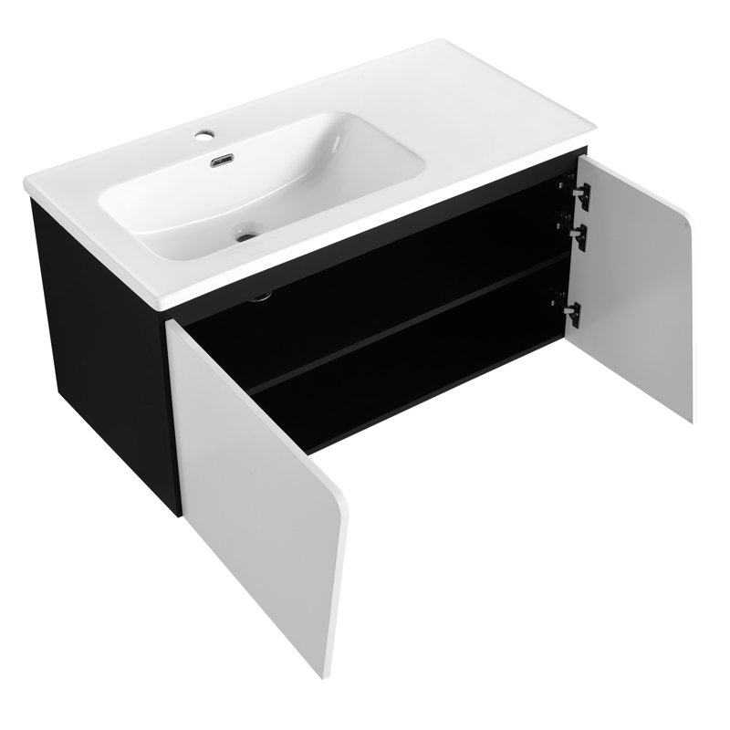 Meuble-lavabo de salle de bain avec porte à fermeture en douceur. Style moderne. Grande capacité de rangement. Fabriqué en contreplaqué. Évier en céramique. Look contemporain. Intérieur spacieux. + Finition
