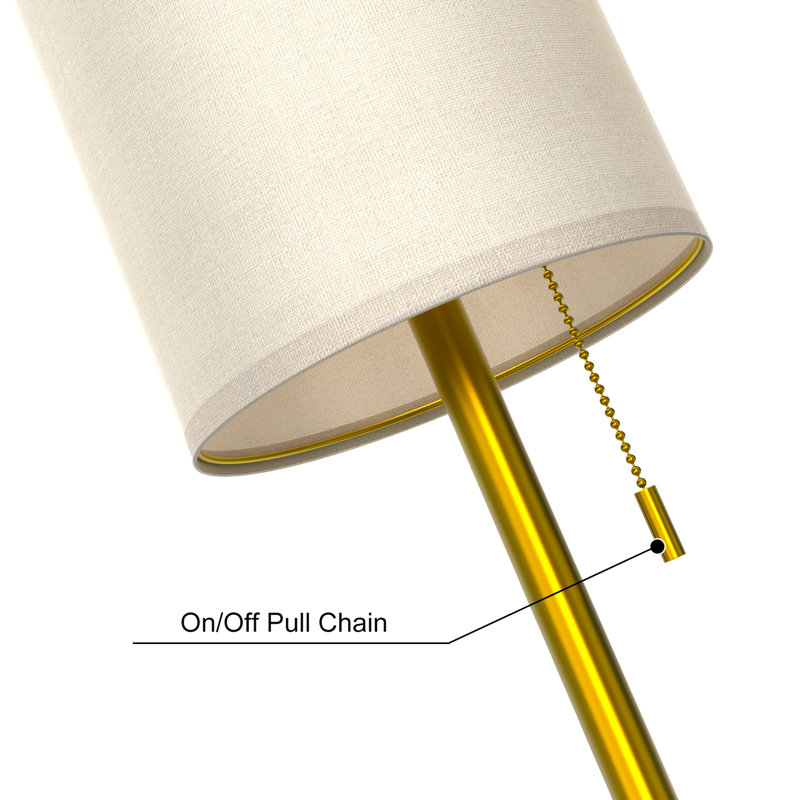 65 in. Gold Traditional Pull Chain Switch 1 Light Metal For Living Room Bedroom Reading Standing up Brass Floor Lamp Corner Tall Lights With Oatmeal Linen Drum Shape