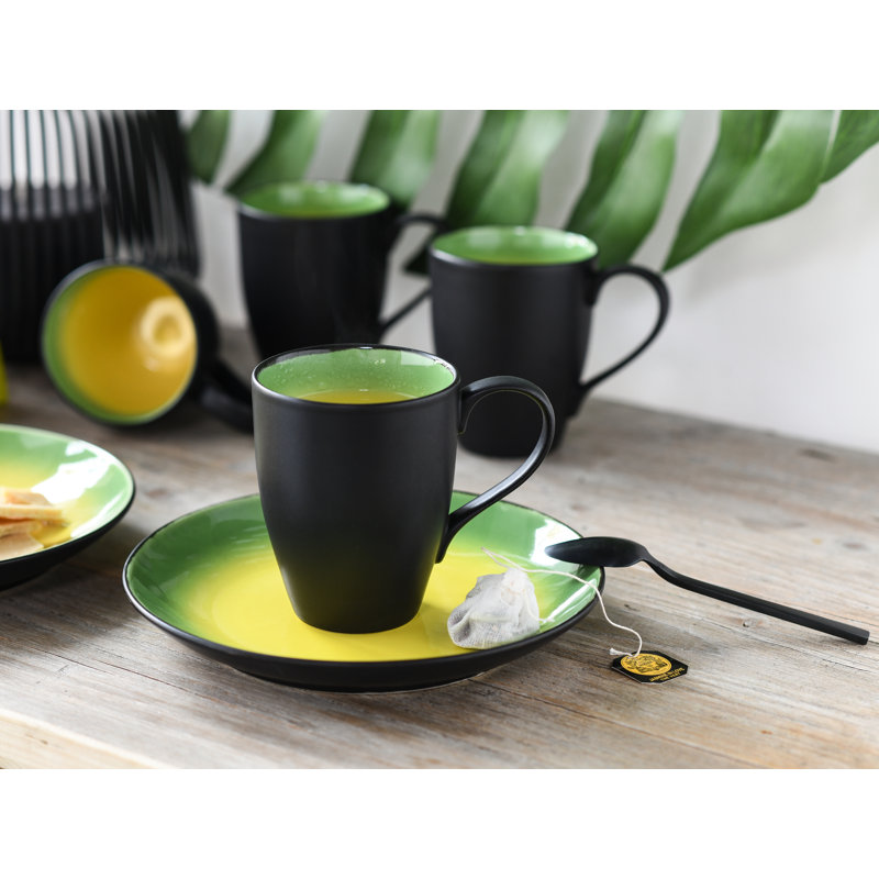 16 Piece Dinnerware Set, Service for 4, Black/Green/Yellow
