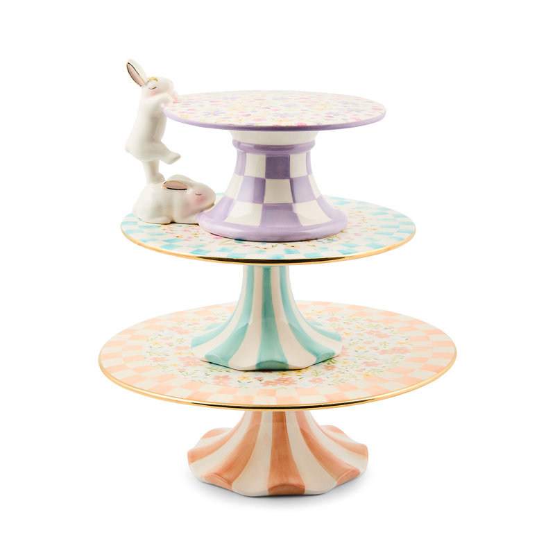 Posie Patch Ceramic Pedestal Platter, Blue/White