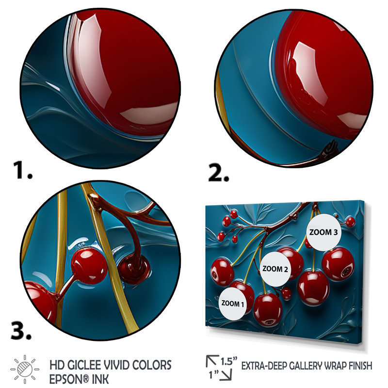 Red Cherry Tree Explosion 1 - Art mural cerise, Cadre flottant brun, H 12 po x l 20 po x P 1 po