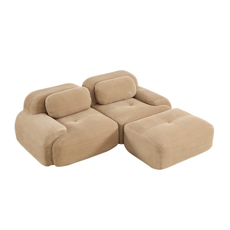 Canapé modulaire en L Corduroy, canapé de salon flexible sans assemblage, Velours côtelé brun clair