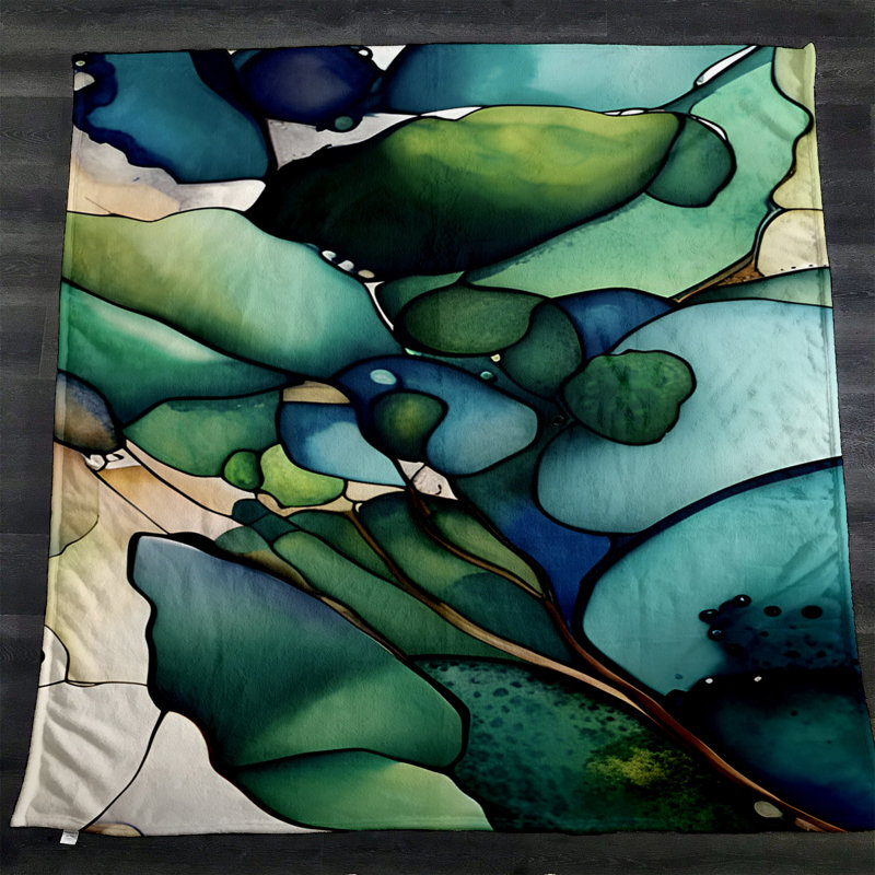 Throw Blanket, 68" W x 80" L, Abstract, Green/Blue