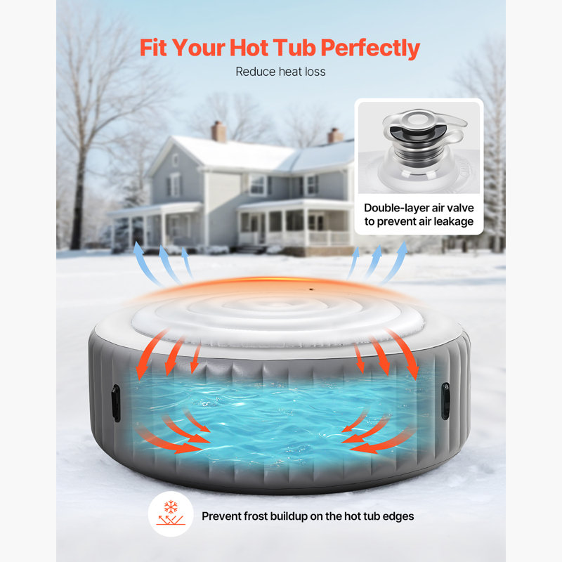 Inflatable Hot Tub Cover Round Lid Weatherproof and Waterproof White, 9" H x 64.8" W x 64.8" D
