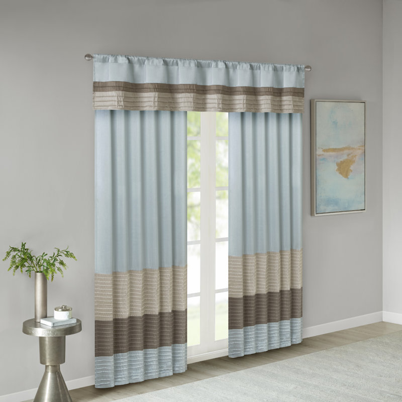 Blue and Tan Polyoni Pintuck Window Valance