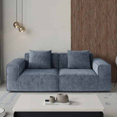 2 Gray Foam Tofu Block Bed, Convertible With Removable Washable Corduroy, Wide Sitting Depth, Vacuum Packed For Living