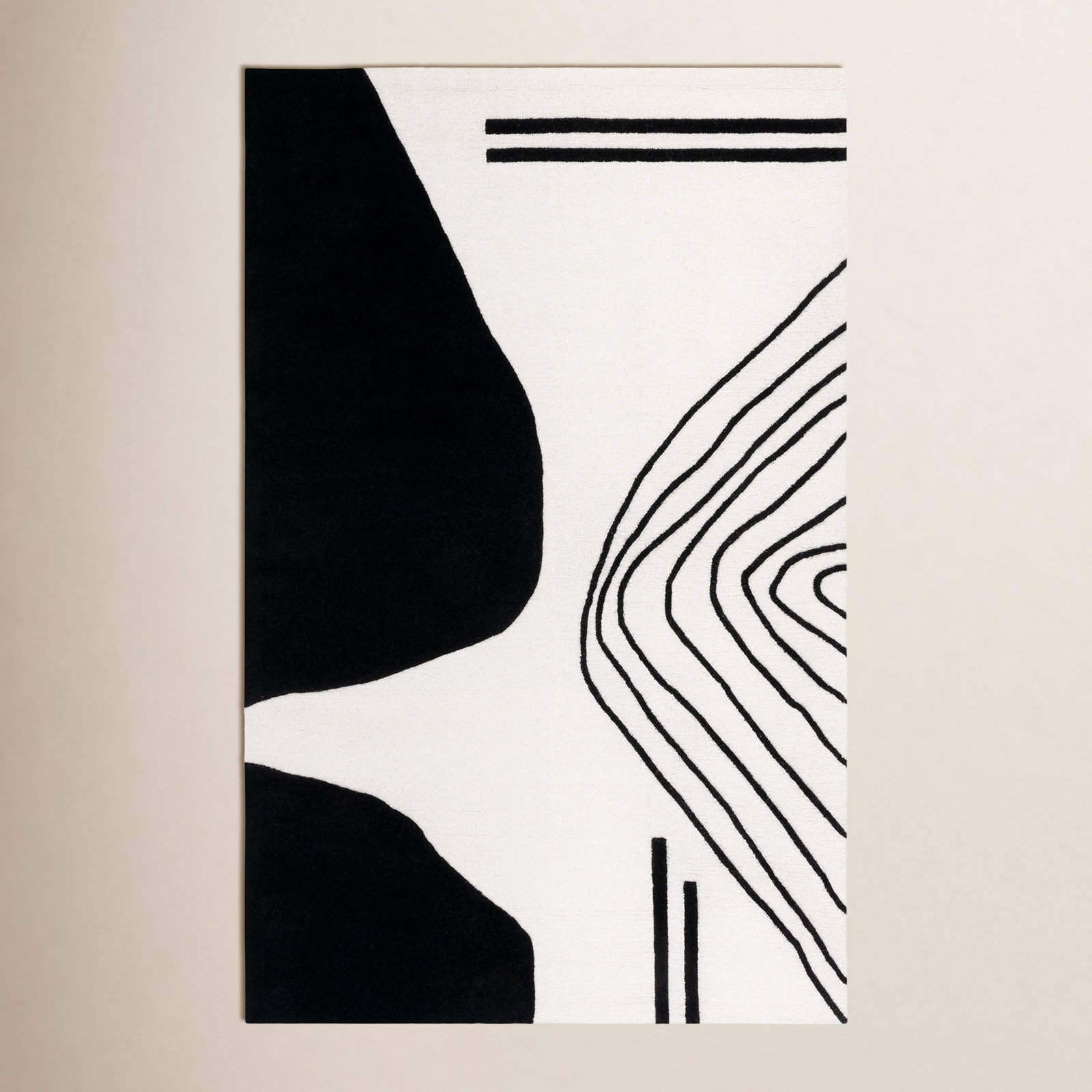 Felipe Ivory Black Hand-Woven Abstract Wool Rug, Rectangle 8' x 10'