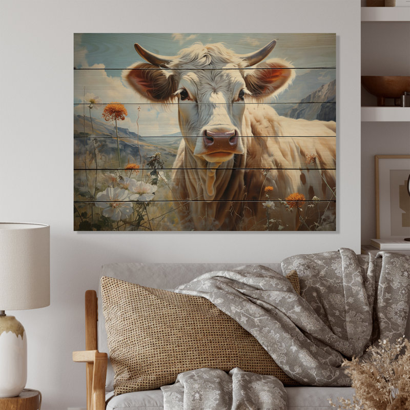 Vache, beauté pastorale sur bois, H 30 po x l 40 po x P 0,78 po