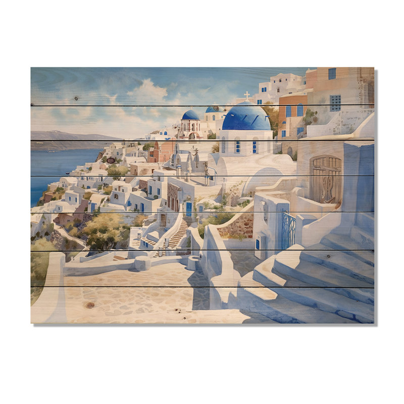 «Greek Santorini Odyssey II» sur impression sur bois, H 30 po x l 40 po x P 0,78 po