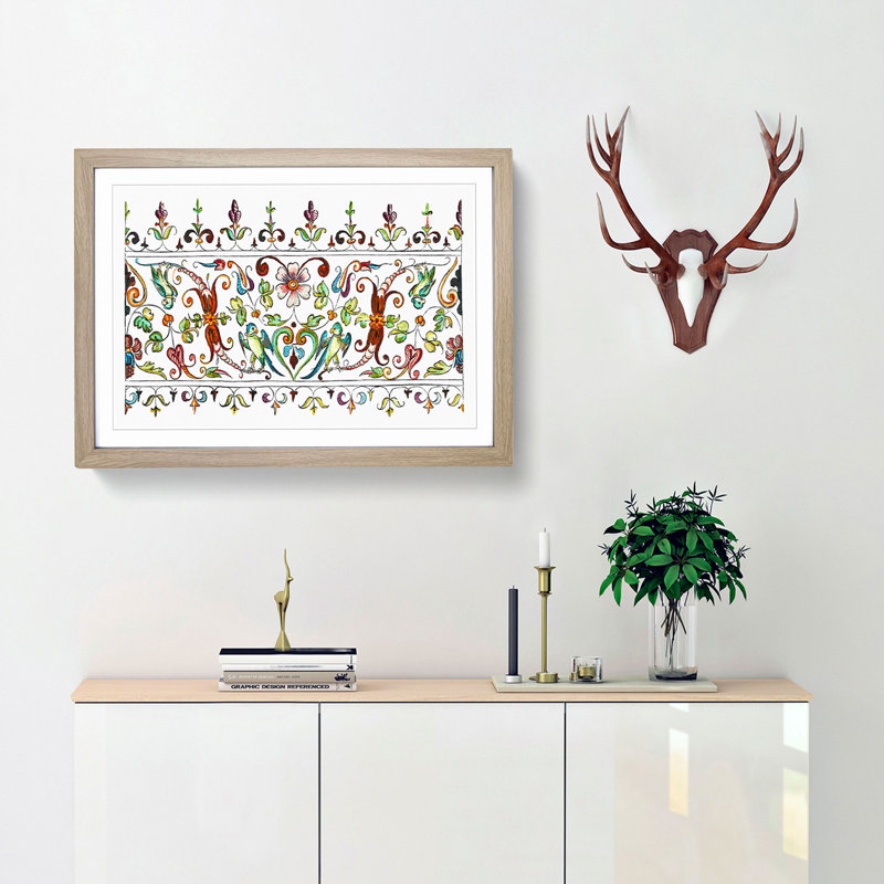 Flowers and Parrots Pattern by William Morris - Picture Frame Painting Print, 36cm H x 48cm W x 2cm D, Oak Framed