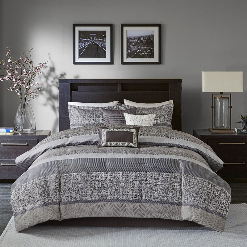 Ensemble d'édredon 7 pièces jacquard gris / taupe très grand, Très grand édredon + 6 pièces supplémentaires