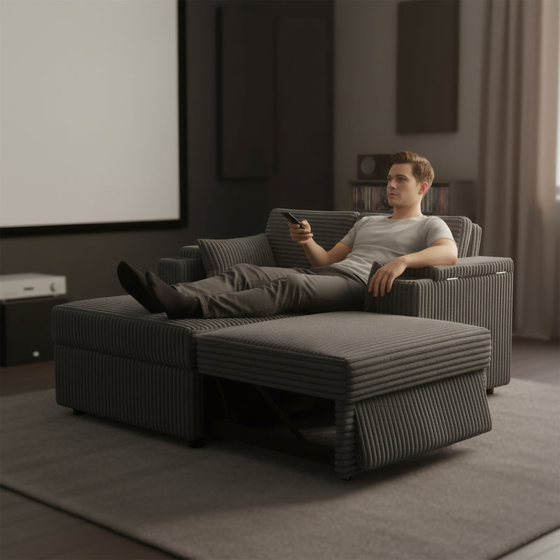 Canapé avec porte-gobelets et ports USB, avec revêtement doux et pieds en plastique, convertible en lit, Gris