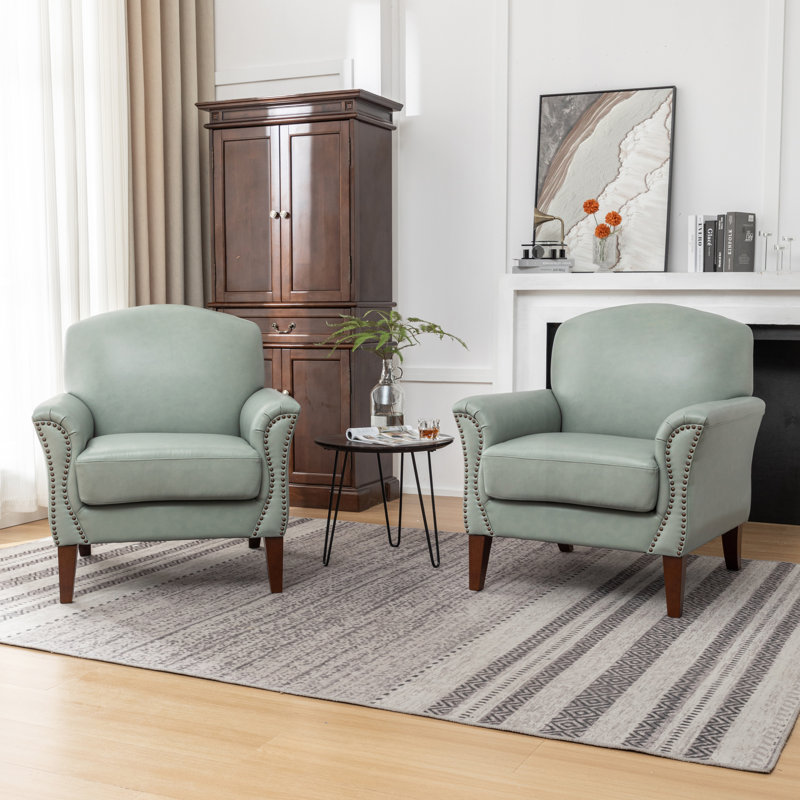 Shalisia 32'' Wide Upholstered Genuine Leather Armchair , Gray Genuine Leather