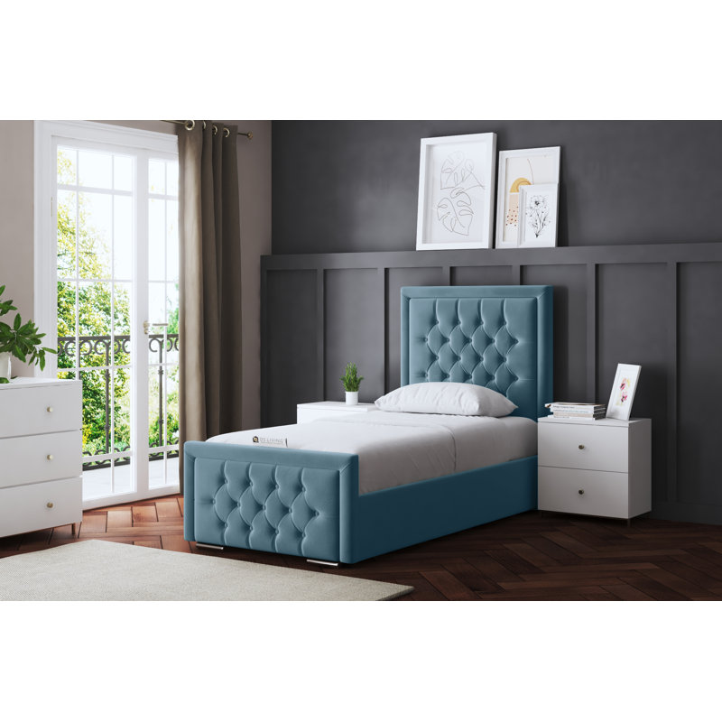 Allegra Upholstered Ottoman Bed with Headboard, Small Single (2'6), Blue