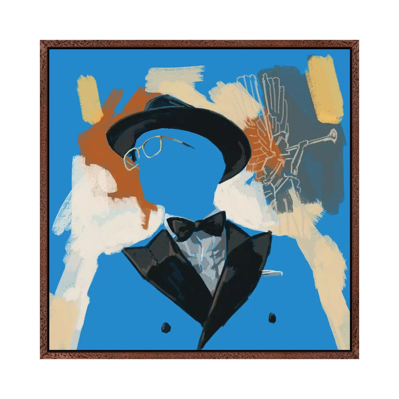 Operatic Blue - Painting on Canvas, Classic Brown Wood Floater Framed, 93.98cm H x 93.98cm W x 3.81cm D